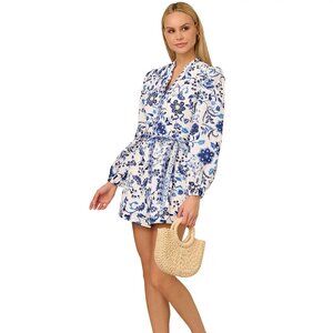 Adrianna Papell Blue and White Floral Romper